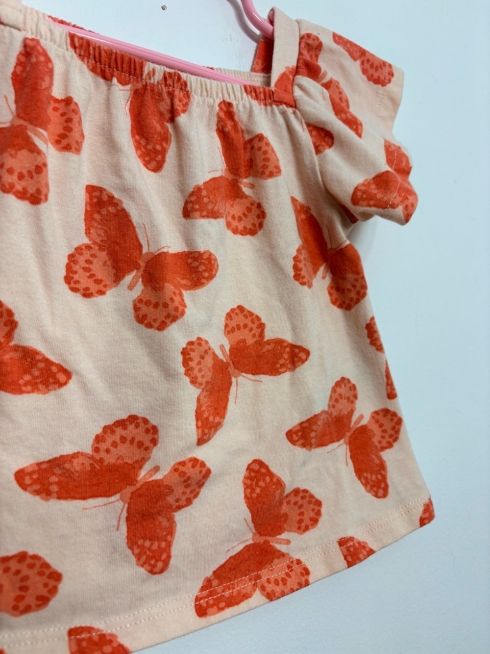 2 for 18$ - Carter’s 12M Butterfly Top 🦋 Soft Beige & Coral Cute Summer Shirt - Picture 2 of 5